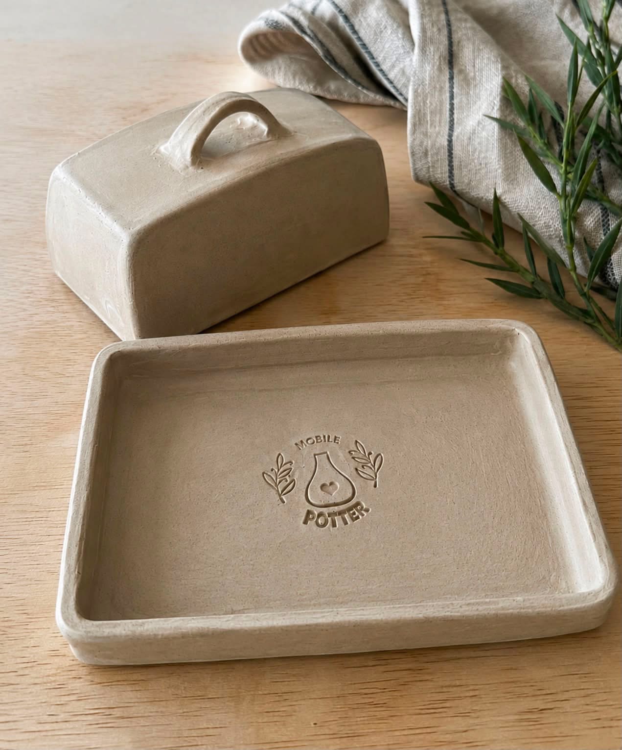 A handmade ceramic butter dish