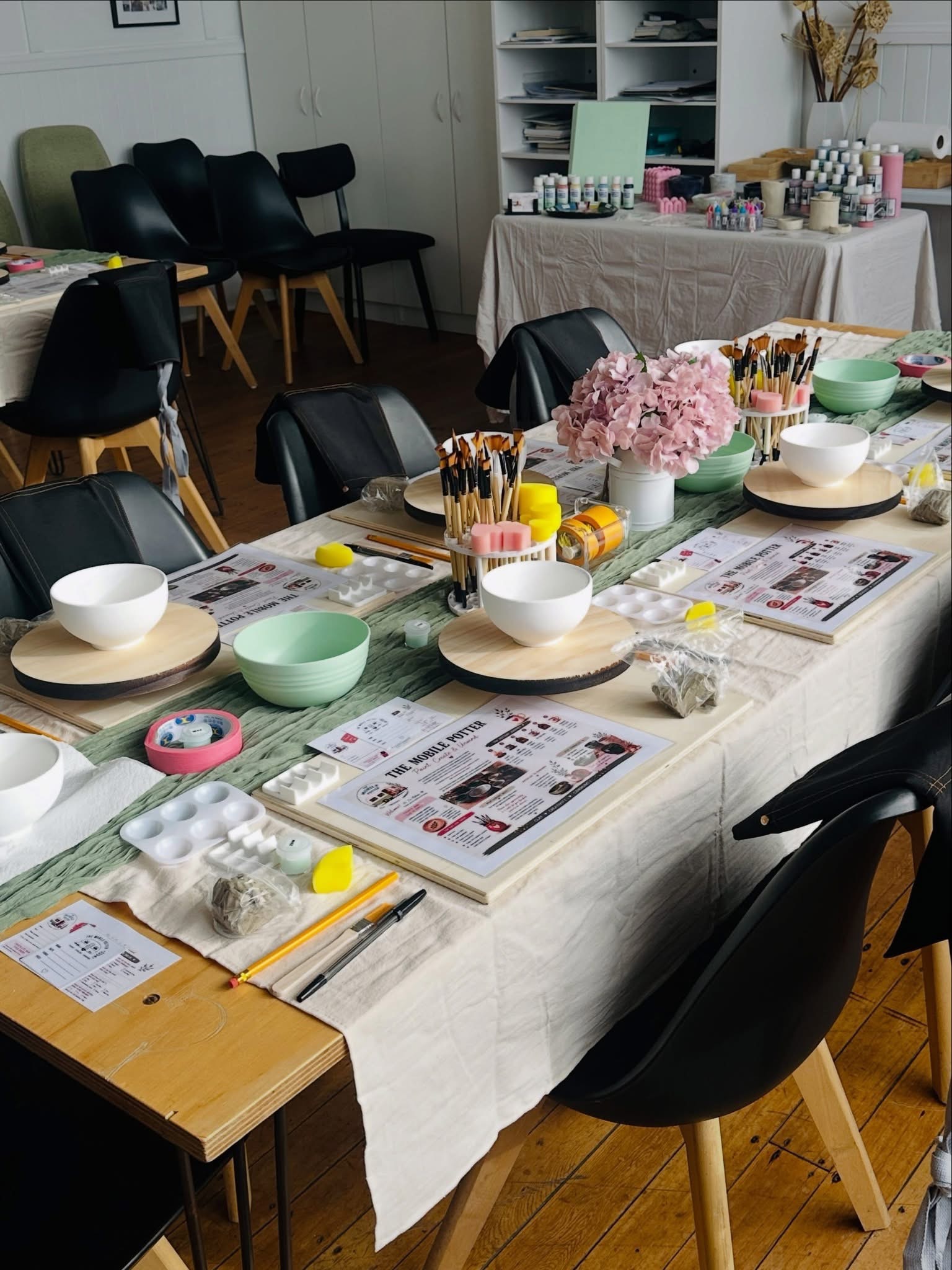 A Paint, Create and Unwind workshop table